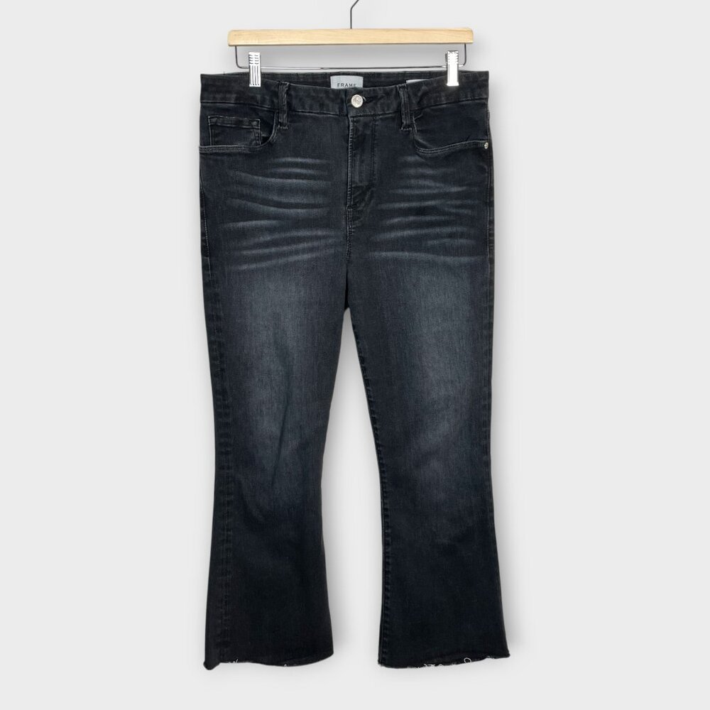 Frame Denim Women's Dark Wash Black Cropped Flare Jeans